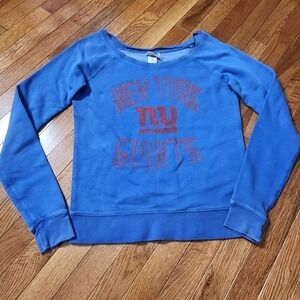 Junk Food Sweatshirt Blue Red Boat Neck Pullover Graphic Print Grunge NY Giants